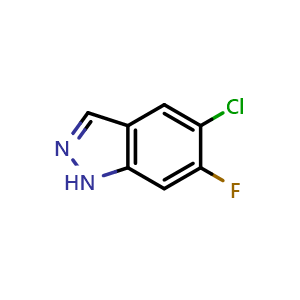 Chemical structure of 5-Chloro-6-fluoro-1H-indazole , CAS 1305207-97-9, AChemBlock W166850