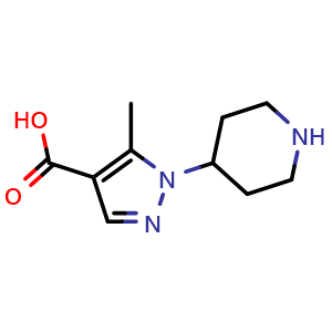 Chemical structure of 5-Methyl-1-(piperidin-4-yl)-1H-pyrazole-4-carboxylic acid , CAS 1780811-54-2, AChemBlock W166883