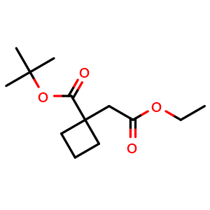 Chemical structure of ethyl 2-(1-(tert-butoxycarbonyl)cyclobutyl)acetate , CAS 2113791-22-1, AChemBlock W166901