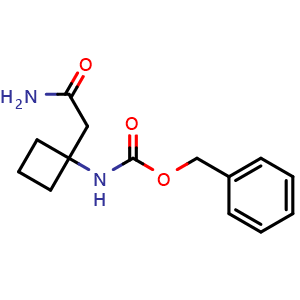 Chemical structure of benzyl 1-(2-amino-2-oxoethyl)cyclobutylcarbamate , CAS 2891599-14-5, AChemBlock W166903