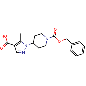 Chemical structure of 1-(1-(benzyloxycarbonyl)piperidin-4-yl)-5-methyl-1H-pyrazole-4-carboxylic acid , CAS 2580220-57-9, AChemBlock W166912