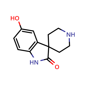Chemical structure of 5-hydroxy-spiro[indole-3,4'-piperidin]-2(1H)-one , CAS 2891598-52-8, AChemBlock W166923
