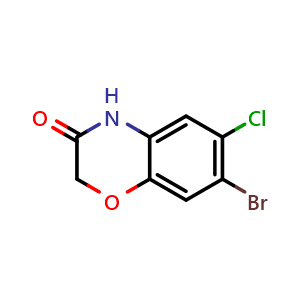 Chemical structure of 7-Bromo-6-chloro-4H-benzo[1,4]oxazin-3-one , CAS 5791-56-0, AChemBlock W166943