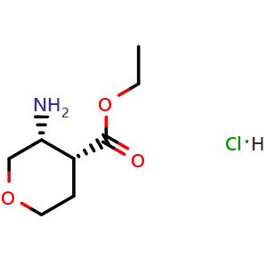 Chemical structure of cis-Ethyl 3-aminotetrahydro-2H-pyran-4-carboxylate hydrochloride , CAS 1363405-28-0, AChemBlock W166950
