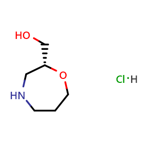 Chemical structure of (R)-(1,4-oxazepan-2-yl)methanol hydrochloride , CAS 1956437-54-9, AChemBlock W166966