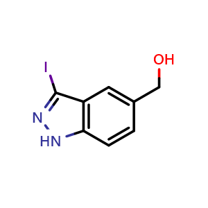 Chemical structure of (3-iodo-1H-indazol-5-yl)methanol , CAS 1658463-79-6, AChemBlock W166971