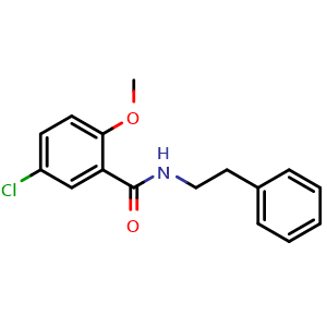 Chemical structure of 5-Chloro-2-methoxy-N-(2-phenylethyl)benzamide , CAS 33924-49-1, AChemBlock W166995