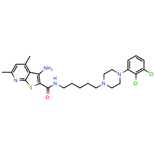 Chemical structure of Thieno[2,3-b]pyridine-2-carboxamide, 3-amino-N-[5-[4-(2,3-dichlorophenyl)-1-piperazinyl]pentyl]-4,6-dimethyl- , CAS 1610591-93-9, AChemBlock W167020