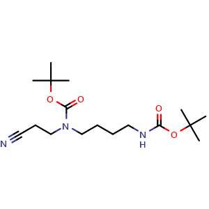 Chemical structure of 3-Boc-(4'-Boc-aminobutyl)aminopropanenitrile , CAS 68076-41-5, AChemBlock W167046
