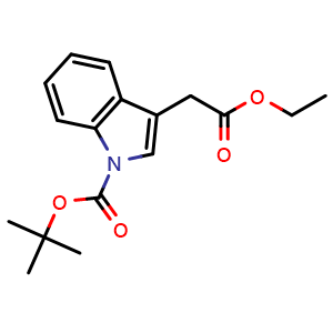 Chemical structure of tert-Butyl 3-(2-ethoxy-2-oxoethyl)-1H-indole-1-carboxylate , CAS 786647-50-5, AChemBlock W167074