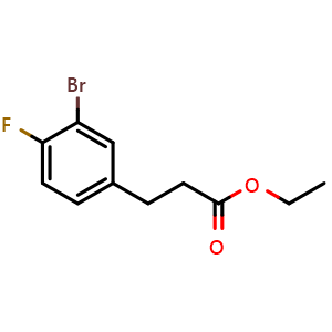 Chemical structure of Ethyl 3-bromo-4-fluorobenzenepropanoate , CAS 1057674-09-5, AChemBlock W167151