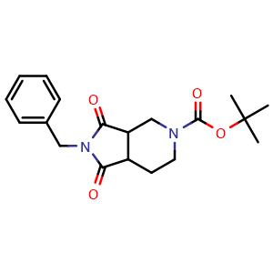 Chemical structure of tert-Butyl 2-benzyl-1,3-dioxohexahydro-1H-pyrrolo[3,4-c]pyridine-5(6H)-carboxylate , AChemBlock W167173