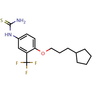 Chemical structure of 1-(4-(3-Cyclopentylpropoxy)-3-(trifluoromethyl)phenyl)thiourea , AChemBlock W167205