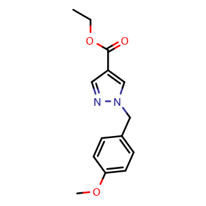 Chemical structure of Ethyl 1-(4-methoxybenzyl)-1H-pyrazole-4-carboxylate , CAS 1199590-80-1, AChemBlock W167217
