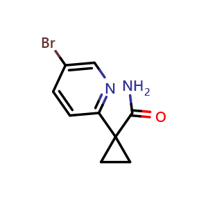 Chemical structure of 1-(5-bromopyridin-2-yl)cyclopropanecarboxamide , CAS 1352753-97-9, AChemBlock W167301
