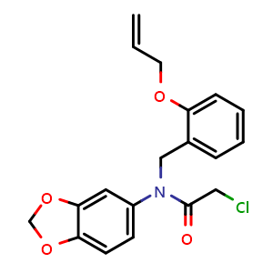 Chemical structure of N-(2-(Allyloxy)benzyl)-N-(benzo[d][1,3]di oxol-5-yl)-2-chloroacetamide , CAS 851452-58-9, AChemBlock W167339