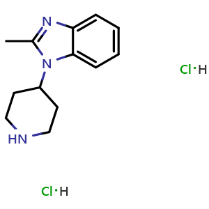 Chemical structure of 2-Methyl-1-(piperidin-4-yl)-1H-benzo[d]i midazole dihydrochloride , CAS 1185087-04-0, AChemBlock W167376