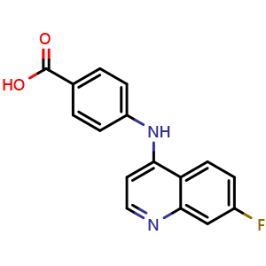 Chemical structure of 4-(7-Fluoro-quinolin-4-ylamino)-benzoic acid , CAS 1315372-63-4, AChemBlock W167390