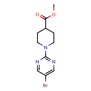 Chemical structure of Methyl 1-(5-Bromopyrimidin-2-yl)piperidine-4-carboxylate , CAS 914347-01-6, AChemBlock W167407