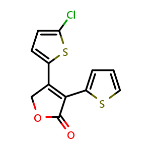Chemical structure of 4-(5-chlorothiophen-2-yl)-3-(thiophen-2-yl)-2,5-dihydrofuran-2-one , CAS 748778-73-6, AChemBlock W167428