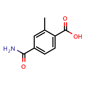 Chemical structure of 4-carbamoyl-2-methylbenzoic acid , CAS 99357-97-8, AChemBlock W167432