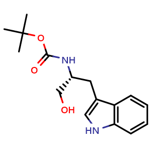 Chemical structure of (R)-tert-Butyl (1-hydroxy-3-(1H-indol-3-yl)propan-2-yl)carbamate , CAS 158932-00-4, AChemBlock W167560