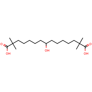 Chemical structure of 8-hydroxy-2,2,14,14-tetramethylpentadecanedioic acid , CAS 738606-46-7, AChemBlock W167567