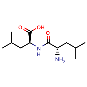 Chemical structure of (S)-2-((S)-2-Amino-4-methylpentanamido)-4-methylpentanoic acid , CAS 3303-31-9, AChemBlock W167723