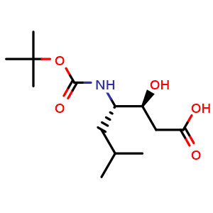 Chemical structure of (3S,4S)-4-((tert-Butoxycarbonyl)amino)-3-hydroxy-6-methylheptanoic acid , CAS 58521-49-6, AChemBlock W167893