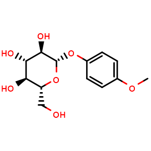 Chemical structure of p-Methoxyphenyl b-D-glucoside , CAS 6032-32-2, AChemBlock W167905
