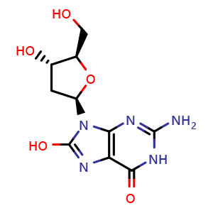 Chemical structure of 8-Hydroxy-2'-deoxyguanosine , CAS 88847-89-6, AChemBlock W168072