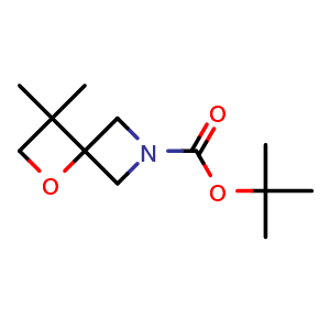 Chemical structure of tert-Butyl 3,3-dimethyl-1-oxa-6-azaspiro[3 3]heptane-6-carboxylate , CAS 936850-12-3, AChemBlock W168114
