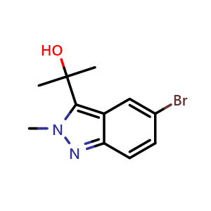 Chemical structure of 2-(5-Bromo-2-methyl-2H-indazol-3-yl)propan-2-ol , CAS 1823787-20-7, AChemBlock W168123
