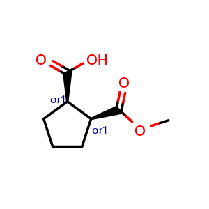 Chemical structure of cis-2-(Methoxycarbonyl)cyclopentanecarboxylic acid , CAS 92541-43-0, AChemBlock W168150