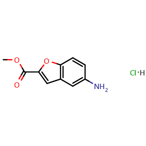 Chemical structure of Methyl 5-amino-1-benzofuran-2-carboxylate hydrochloride , CAS 383677-67-6, AChemBlock W168160