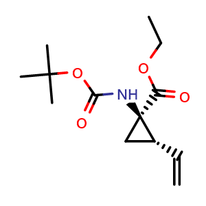Chemical structure of (1R,2S)-rel-Ethyl 1-((tert-butoxycarbonyl)amino)-2-vinylcyclopropanecarboxylate , CAS 213316-49-5, AChemBlock W168166