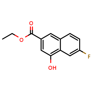 Chemical structure of Ethyl 6-fluoro-4-hydroxy-2-naphthoate , CAS 1093073-40-5, AChemBlock W168182