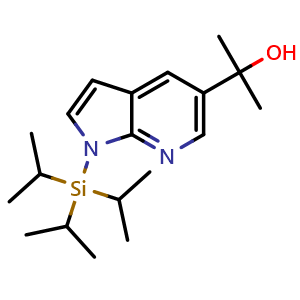 Chemical structure of 2-(1-(Triisopropylsilyl)-1H-pyrrolo[2,3-b]pyridin-5-yl)propan-2-ol , CAS 918523-63-4, AChemBlock W168183