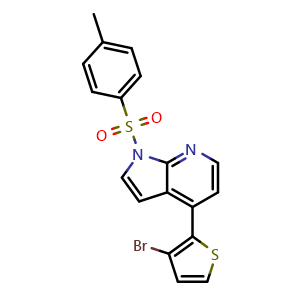 Chemical structure of 4-(3-Bromothiophen-2-yl)-1-tosyl-1H-pyrrolo[2,3-b]pyridine , CAS 942920-42-5, AChemBlock W168185