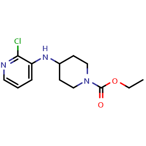 Chemical structure of Ethyl 4-(2-chloropyridin-3-ylamino)piperidine-1-carboxylate , CAS 906371-78-6, AChemBlock W168199