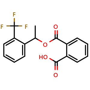 Chemical structure of 2-((1-(2-(Trifluoromethyl)phenyl)ethoxy)carbonyl)benzoic acid , CAS 127733-45-3, AChemBlock W168200