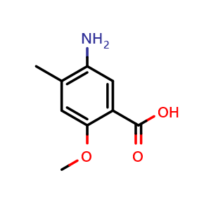 Chemical structure of 5-Amino-2-methoxy-4-methylbenzoic acid , CAS 70752-50-0, AChemBlock W168212