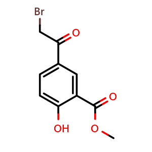 Chemical structure of Methyl 5-(2-bromoacetyl)-2-hydroxybenzoate , CAS 36256-45-8, AChemBlock W168215
