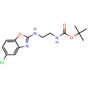 Chemical structure of tert-Butyl (2-((5-chlorobenzo[d]oxazol-2-yl)amino)ethyl)carbamate , CAS 1144509-75-0, AChemBlock W168221