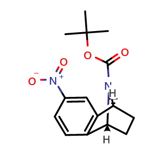 Chemical structure of tert-butyl (1R,4S)-6-nitro-1,2,3,4-tetrahydro-1,4-epiminonaphthalene-9-carboxylate , CAS 942492-10-6, AChemBlock W168230