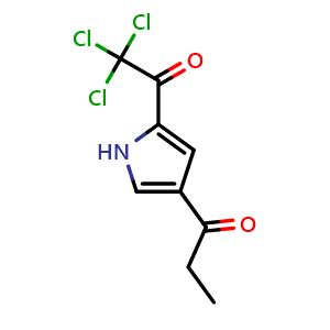 Chemical structure of 1-(5-(2,2,2-Trichloroacetyl)-1H-pyrrol-3-yl)propan-1-one , CAS 111468-90-7, AChemBlock W168242