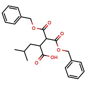 Chemical structure of 2-(1,3-Bis(benzyloxy)-1,3-dioxopropan-2-yl)-4-methylpentanoic acid , CAS 165172-57-6, AChemBlock W168255
