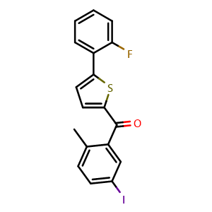 Chemical structure of (5-(2-Fluorophenyl)thiophen-2-yl)(5-iodo-2-methylphenyl)methanone , CAS 2070015-36-8, AChemBlock W168264