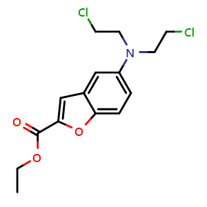 Chemical structure of Ethyl 5-(bis(2-chloroethyl)amino)benzofuran-2-carboxylate , CAS 294174-66-6, AChemBlock W168266