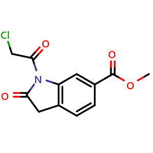 Chemical structure of Methyl 1-(2-chloroacetyl)-2-oxoindoline-6-carboxylate , CAS 1160293-25-3, AChemBlock W168271